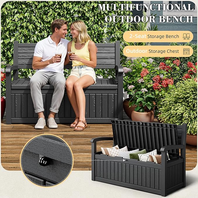 80 Gallon Deck Box Outdoor Storage Box Waterproof, Outdoor Storage Bench - Image 3
