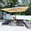 PURPLE LEAF Patio Telescopic Umbrella 11.5' x 11.5' Up Down Lifting Beige | by PURPLELEAF