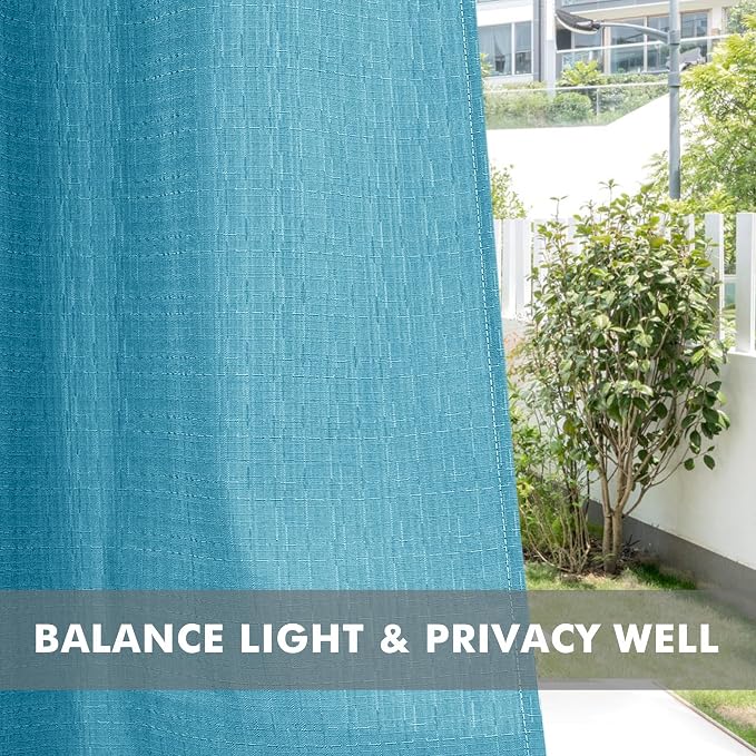 Linen Outdoor Curtains for Patio Waterproof 4 Pcs 110x95 In Teal | Light - Image 5