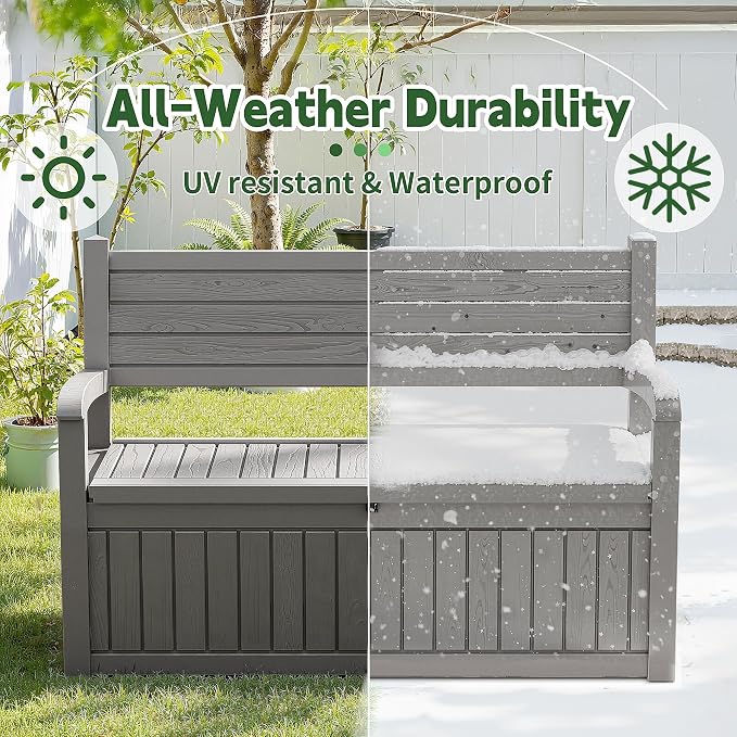 80 Gallon Outdoor Storage Bench, Waterproof Resin Deck Box - Image 6
