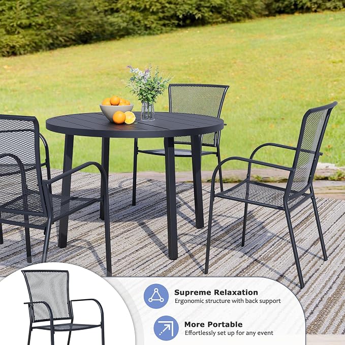 Outdoor Metal Patio Chairs Set of 8, Stackable Iron Mesh Dining Chairs - Image 3