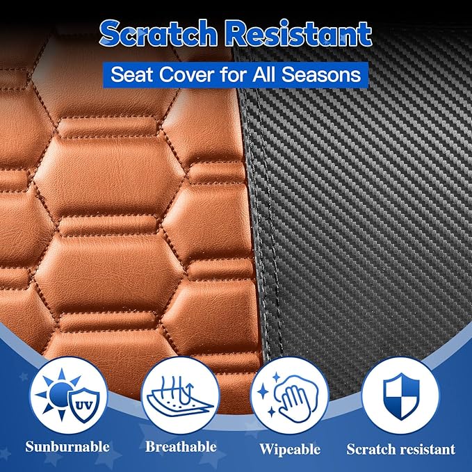 NOKINS Golf Cart Seat Covers, Fits for YAMAHA/G29/Drive2/EZGO TXT/EZGO RXV/Club Car DS/Club Car Precedent Golf Cart Rear Seat Cushion, No Nails Required (Carbon Fiber Dark Brown&Black)