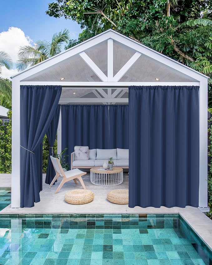 Outdoor Curtains for Patio Waterproof Rod Pocket 4 Pcs 54x95 Inch Navy | - Image 2