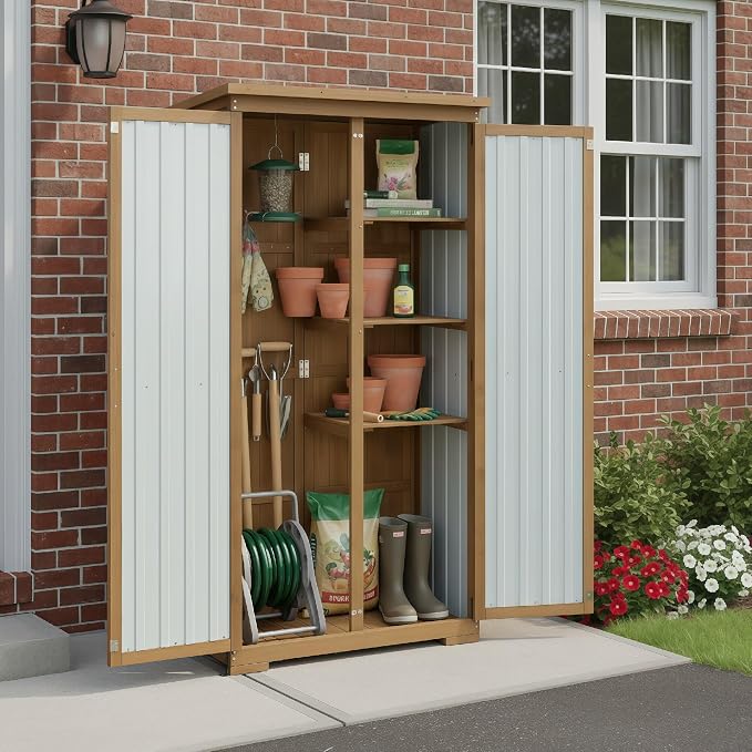 Outdoor Storage Cabinet with Shelves, Weatherproof Stylish Shed - Image 3