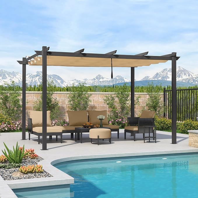 PURPLE LEAF Retractable Pergola 10' x 13' w/Double Canopy - Image 3