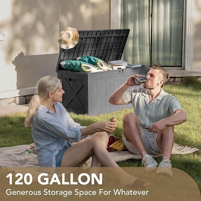 Devoko 120 Gallon Deck Box Resin Outdoor Storage Box Waterproof | Large Outdoor - Image 9