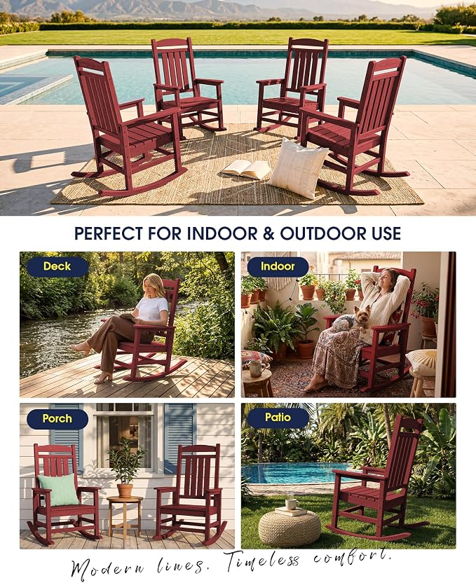 Oversized Outdoor Rocking Chairs Set of 4, HDPE Porch Rockers - Image 9