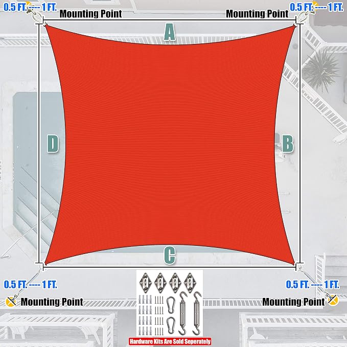 Amgo Custom Size 13' x 15' Red Rectangle Square Sun Shade Sail UPF50+ AGTAPR0810 - Image 7