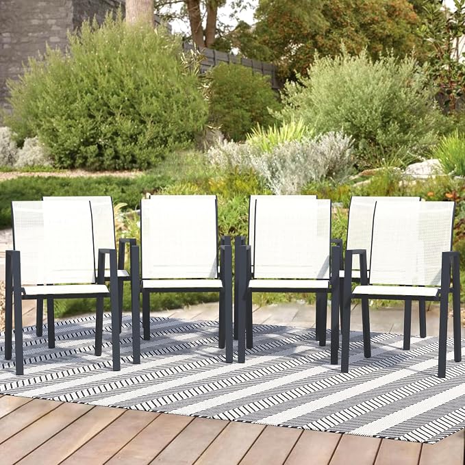 Outdoor Patio Chairs Set of 8, Oyster Beige Stackable Outdoor Chairs, by Home
