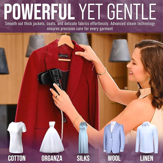 Travel Garment Steamer & Mini Steam Iron – 1200W Handheld Clothes Steamer, 4 Modes, 20s Fast Heating, Wrinkle Remover for Home & Travel Portable Fabric Steamer for Clothing & Bedding – Black
