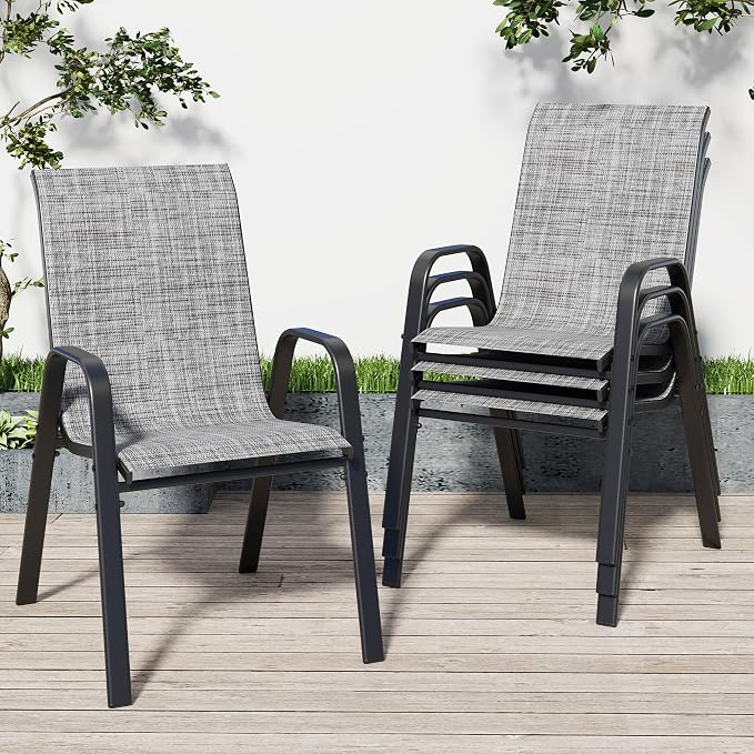 Patio Chairs Set of 4, Stackable Outdoor Dining Chairs by Vimstora