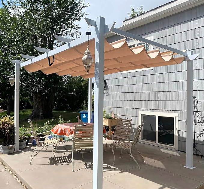 PURPLE LEAF Outdoor Pergola 10' x 13' White Pergola, Double Canopy, Khaki | by Unknown