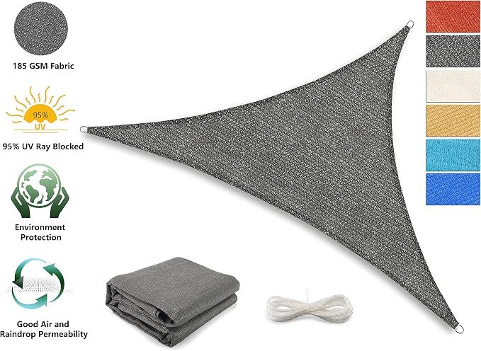 Tronssien Triangle 16'x16'x16' Sun Shade Sail, 95% UV Blockage Canopy Awning - Image 3