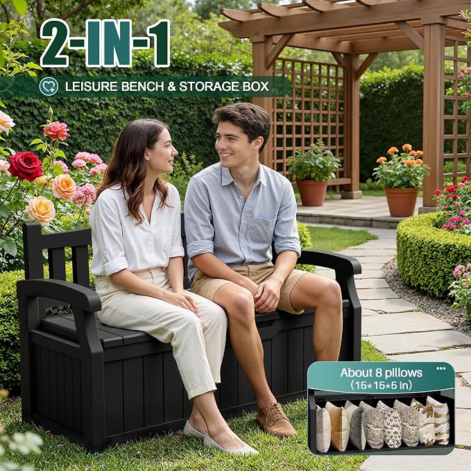 Devoko 80 Gallon Storage Bench Deck Box Waterproof&Lockable | Outdoor Benches - Image 6