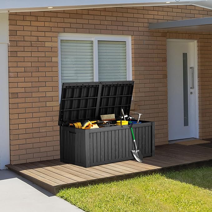 Outdoor Storage Box, 180 Gallon Waterproof Deck Box, Piston-Lift Tall Standing - Image 4
