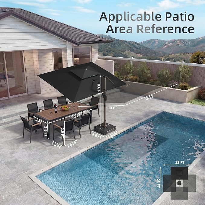 10 X 13 FT Cantilever Patio Outdoor Umbrella, Heavy Duty Aluminum Frame - Image 5