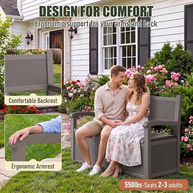 80 Gallon Outdoor Storage Bench, Resin Outdoor Storage Box - Image 5