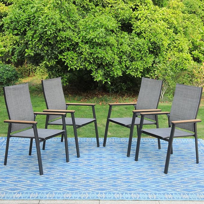 PHI VILLA Outdoor Stackable Dining Chairs Set of 4 w/Aluminum Frame, by PHIVILLA