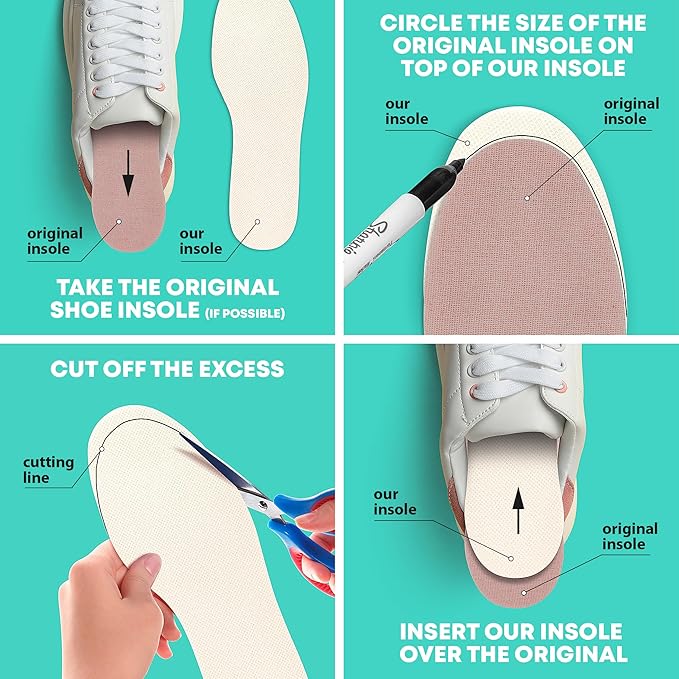 Shoe Filler Insert - Full Length Daily Latex Foam Shoe Inserts, Shoe Insoles for Shoes That are Too Big, 3 Pairs (EU 20-27, US Kids 5-10)