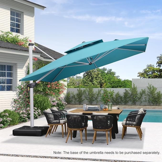 PURPLE LEAF Cantilever Patio Umbrellas 12' x 12' Large, Turquoise Blue | 35MPH - Image 3