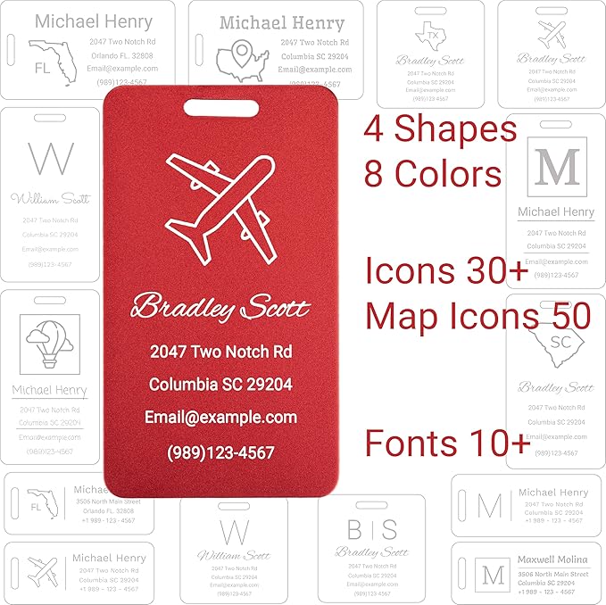 Personalized Luggage Tags for Suitcases Custom Metal Name Tags for Backpacks Bags Travel - Square (Black)