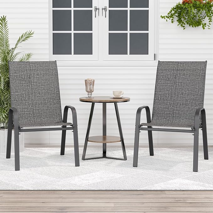 Patio Chairs Set of 2, Outdoor Dining Chairs Stackable - Image 2