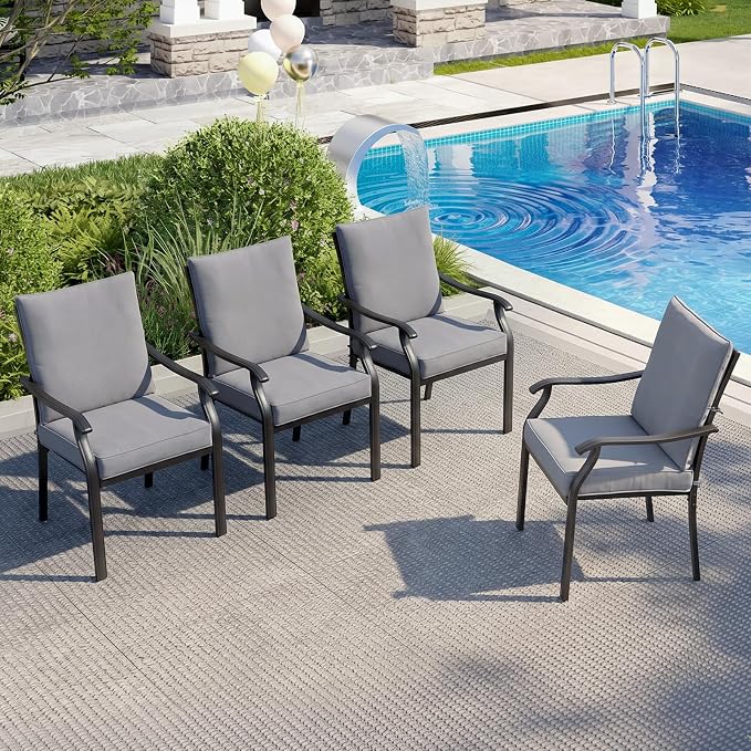 LVUYOYO Outdoor Patio Dining Chairs Set of 4, Metal Stackable Chairs Set - Image 2