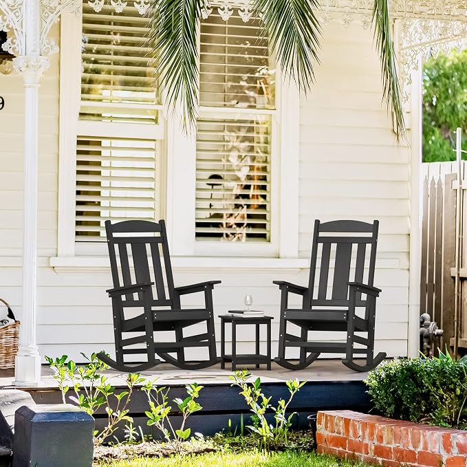 LUE BONA Outdoor Rocking Chairs Set, HDPS Poly Porch Rockers - Image 2