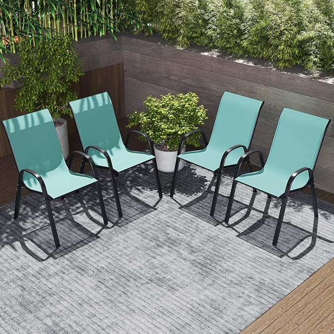 Giantex Set of 4 Stackable Patio Chairs, All Weather Resistant, Breathable & - Image 2
