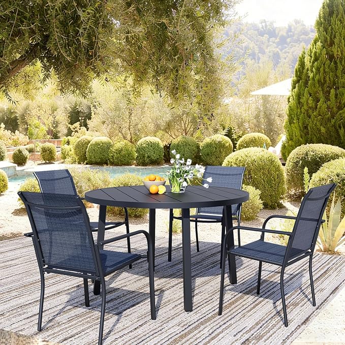 Stackable Patio Chairs Set of 4, Outdoor Dining Chairs - Image 5