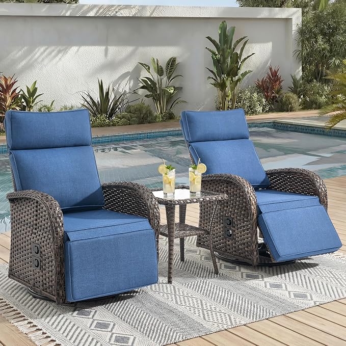 3 Pieces Zero Gravity Patio Swivel Recliner Chairs Set of 2 by JelwalyPatioFurnitureSet