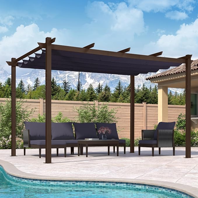 PURPLE LEAF Patio Pergola 10' X 13' Metal Retractable Canopy, All-aluminum by PURPLELEAF