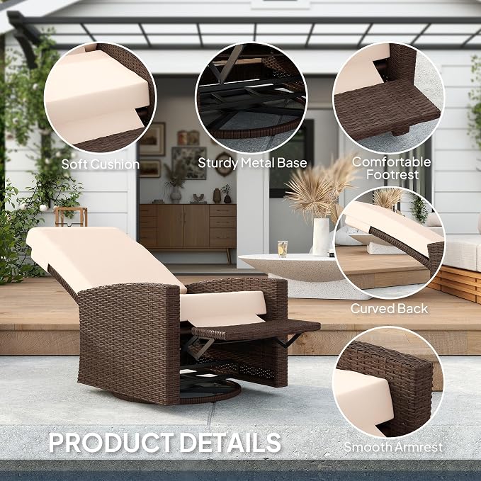 Outsunny Outdoor Wicker Swivel Recliner Chair, - Image 6