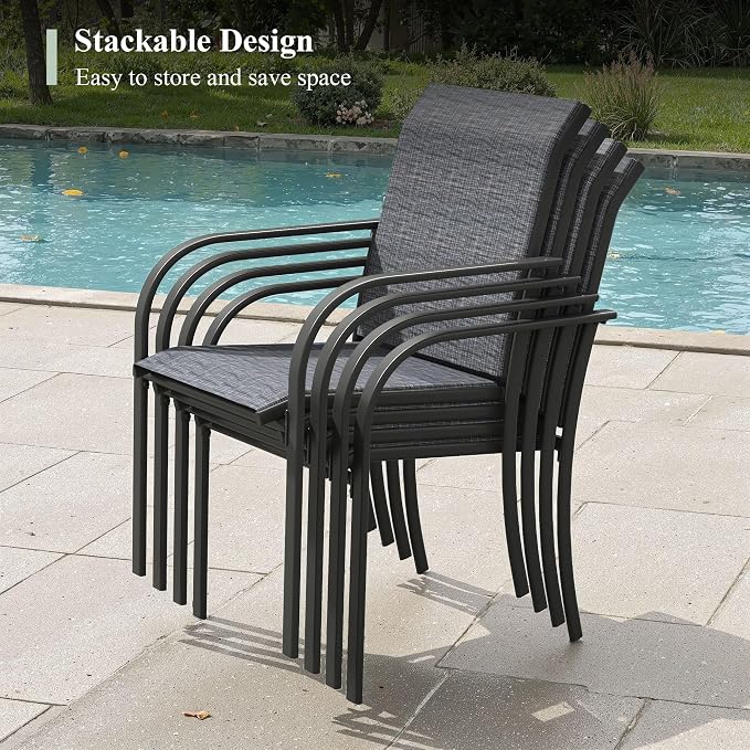 Outdoor Chairs Set of 6, Stackable Patio Dining Chairs - Image 5