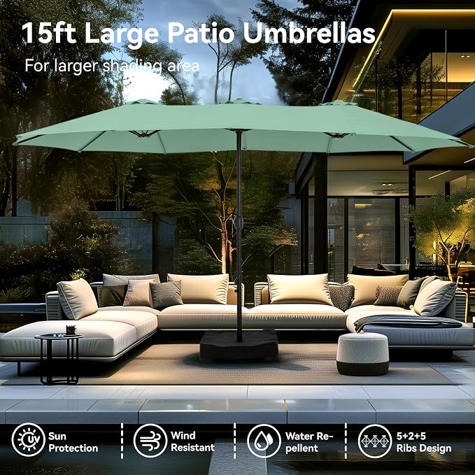PHI VILLA 15ft Large Outdoor Patio Umbrella - Image 7