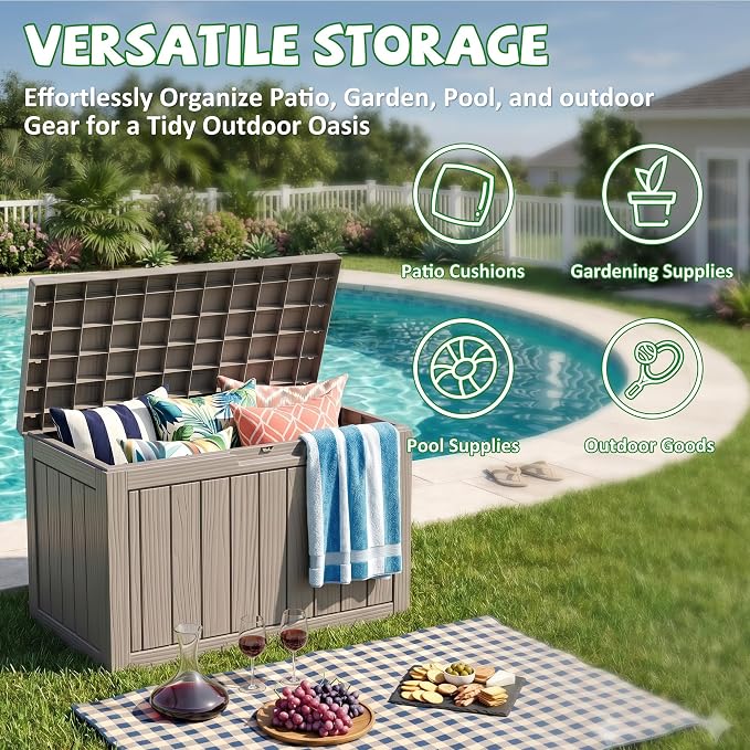DRATO 55 Gallon Outdoor Storage Box Waterproof, Lockable Resin Deck Boxes | - Image 5