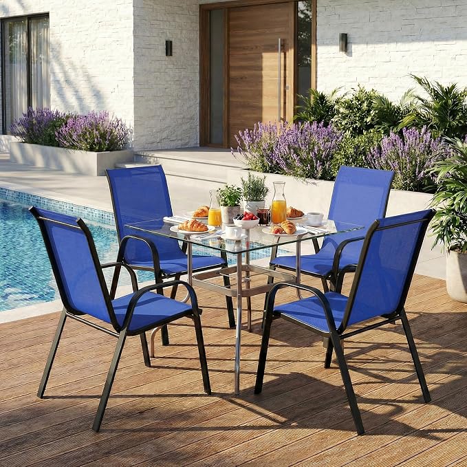 Stackable Patio Chairs Set of 1/2/4, Heavy Duty Metal Frame & Teslin Fabric - Image 7