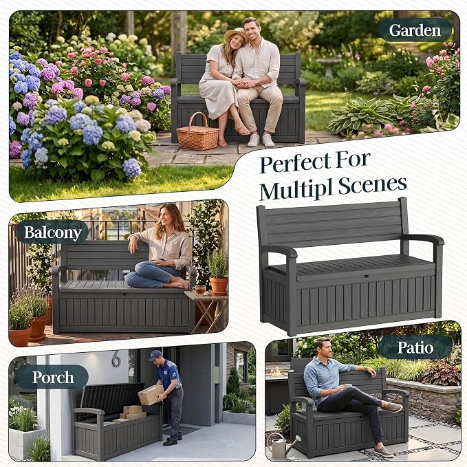 Outdoor Bench, Waterproof Garden Storage Bench, 100 Gallon Deck Box | Lockable - Image 5