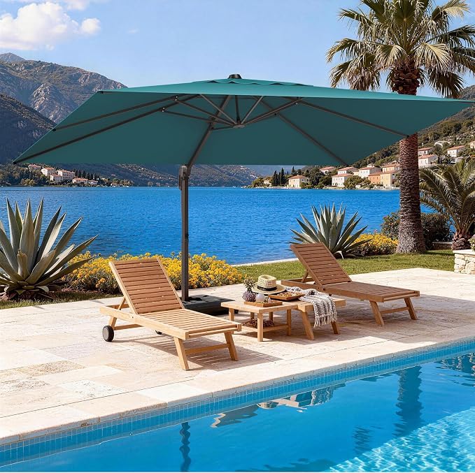 9' X 12' Cantilever Patio Umbrella Rectangle Outdoor Umbrella, 6-Level Tilt & - Image 8