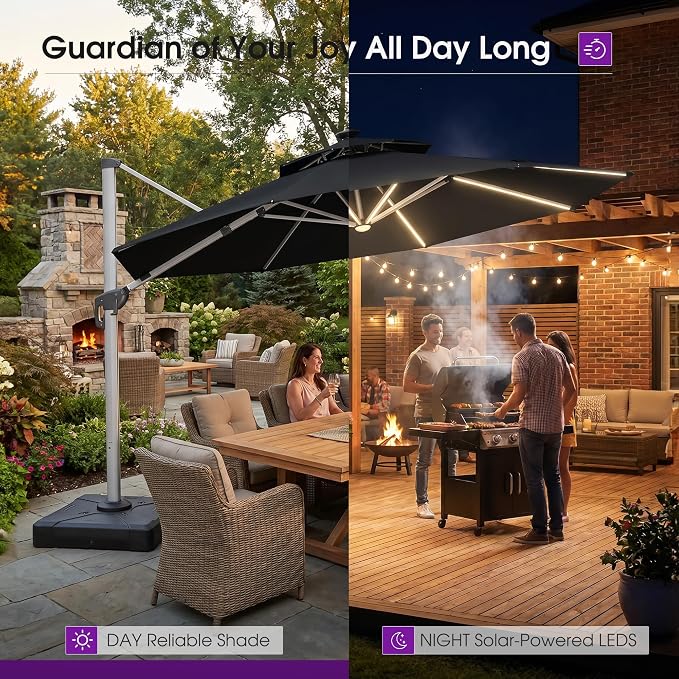 PURPLE LEAF Cantilever Umbrella 13ft Solar LED Light Double Top, Stays bright - Image 9