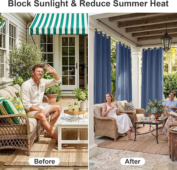RYB HOME Extra Wide Outdoor Curtains 2 Panels or Patio Waterproof | Blackout - Image 4