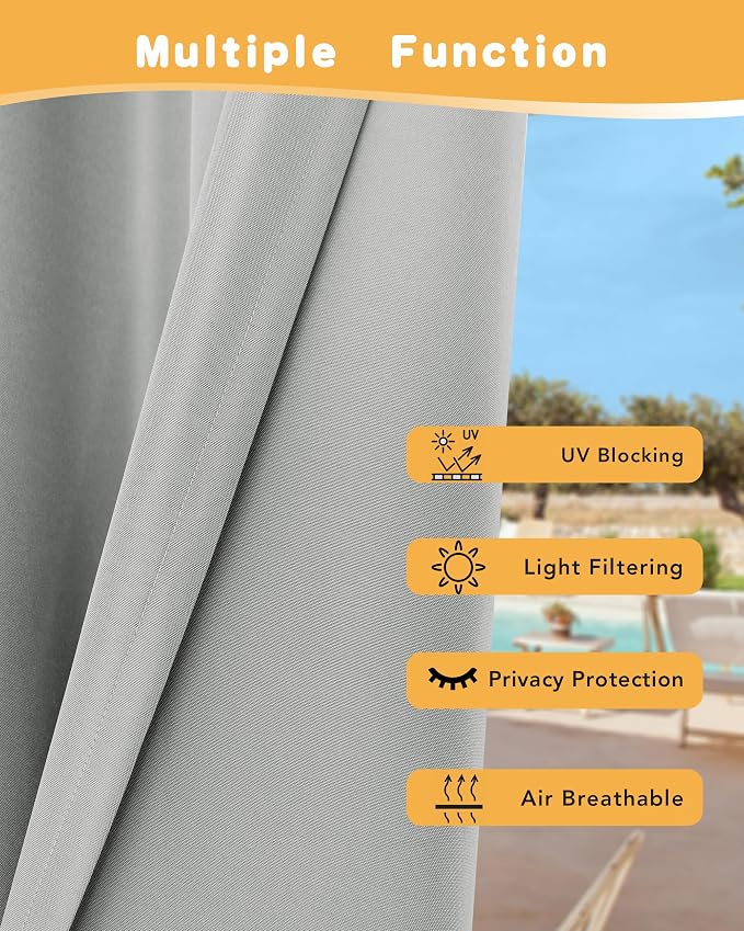 HolidayIdeas Outdoor Curtains for Patio Waterproof 4 Pcs 54x84 Inch Silver | - Image 3