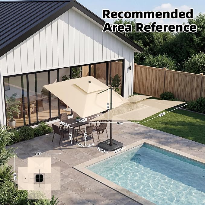 10x10 FT Outdoor Cantilever Patio Umbrella, Waterproof & UV-Protective Fabric - Image 5
