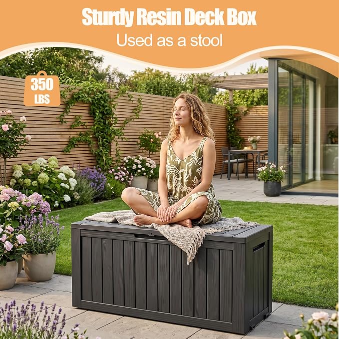 Outdoor Storage Box, Waterproof 110 Gallon Resin Deck Box - Image 5