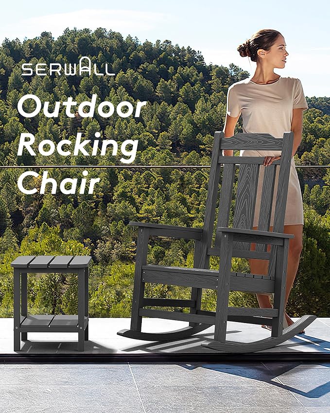 SERWALL Outdoor Rocking Chair, HDPE Oversized Rocking Chair Outdoor - Image 5