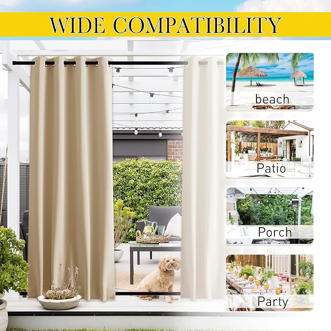 NICETOWN 2 Panels Outdoor Curtains Bottom Fixed W46xL90 Biscotti Beige | - Image 8