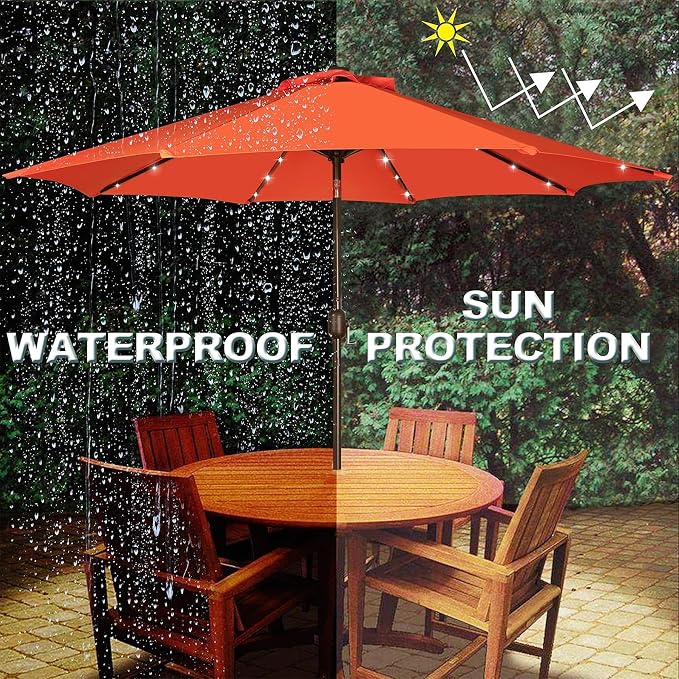 9 ft Solar Umbrella, 32 LED Lighted Patio Umbrella, Table Market Umbrella - Image 5