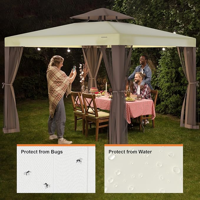 10’x10’ Patio Gazebo Canopy Tent w/Removable Netting, Ventilated Double-tier Top - Image 5