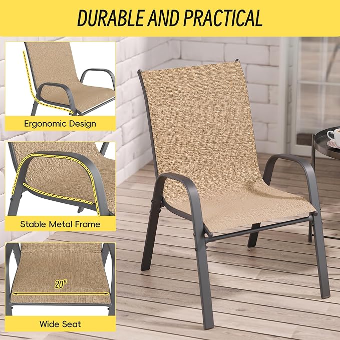 Patio Chairs Set of 6, Stackable Outdoor Dining Chairs Set - Image 4