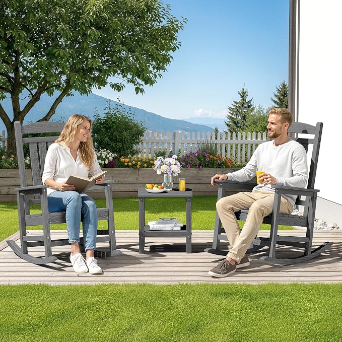 SERWALL Outdoor Rocking Chair Set of 4, Oversized Patio Rocking Chair, Porch - Image 2